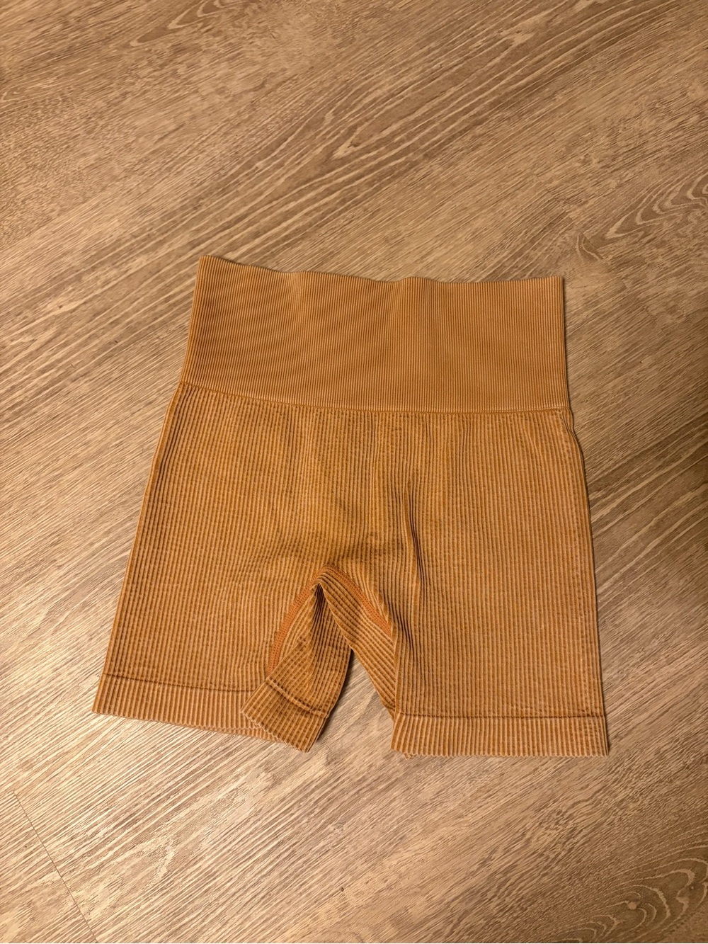 Colsie Ribbed High-Waist Bike Shorts — Mustard